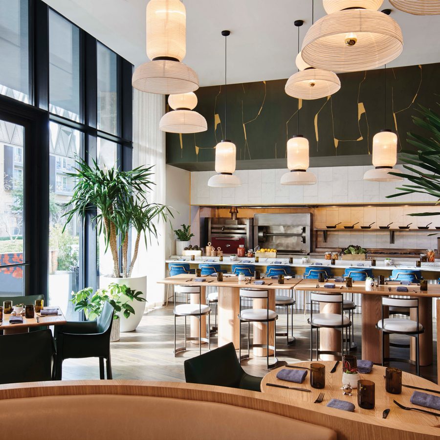 A view of the restaurant Commons Club in Dallas with its varied seating options