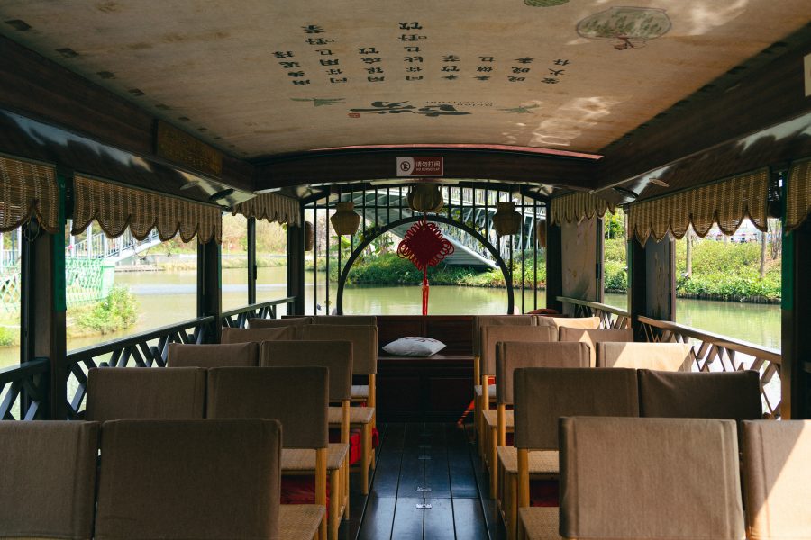 Inside a tour boat in Heshan.