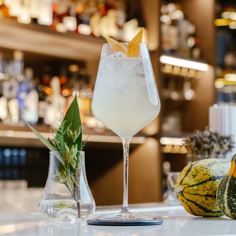 A white cocktail served at Lala in Hong Kong.