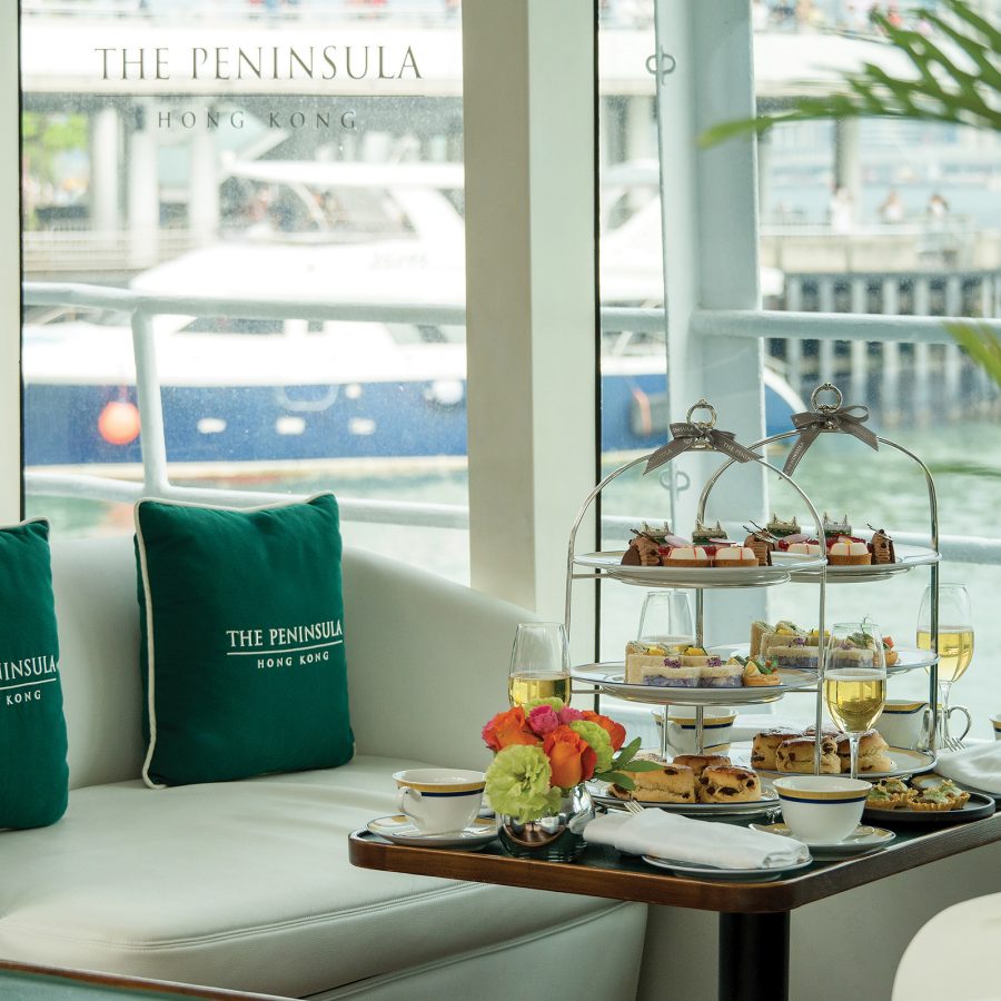A shot of an afternoon tea set aboard the Peninsula World Star Ferry