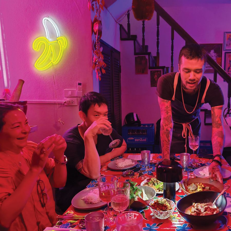Chef Dylan Eitharong with Haawm diners during a meal