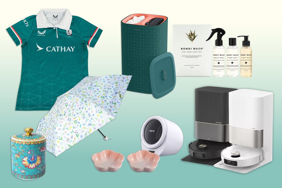 Collage of curated Cathay shop products for March including spring cleaning products and floral home decor.