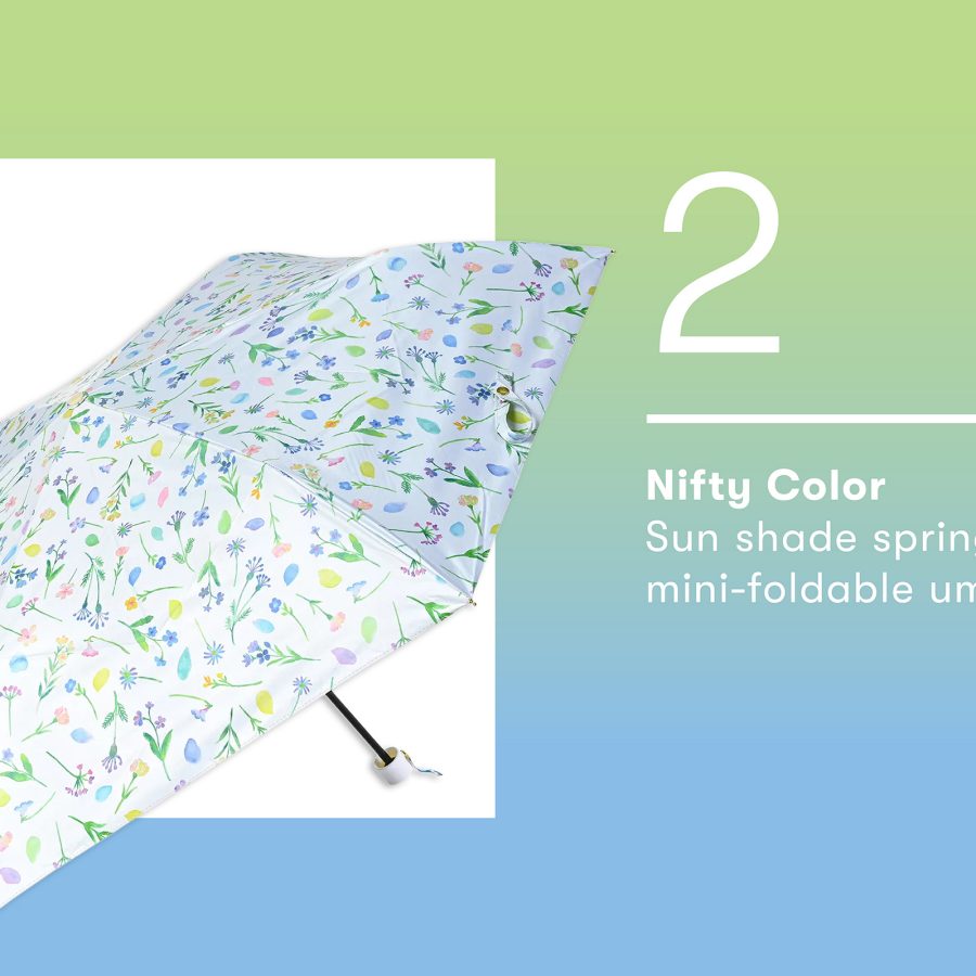 Product shot of the Nifty Color sun shade spring slender mini-foldable umbrella. 