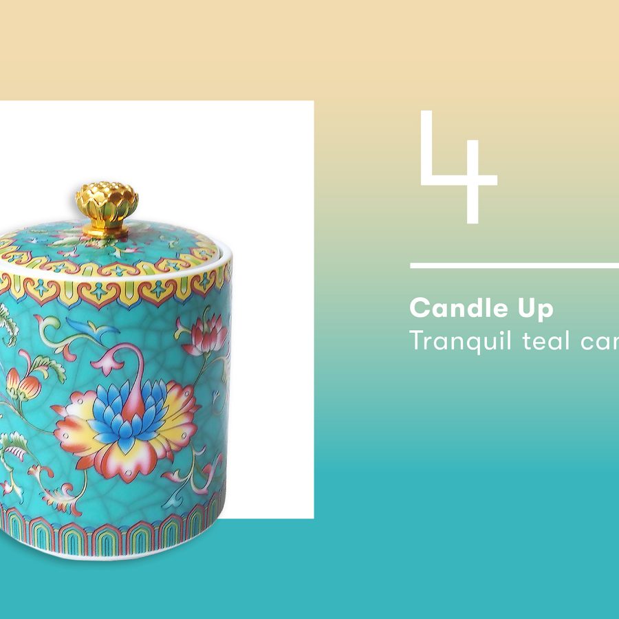 Product shot of the Candle Up tranquil teal candle. 