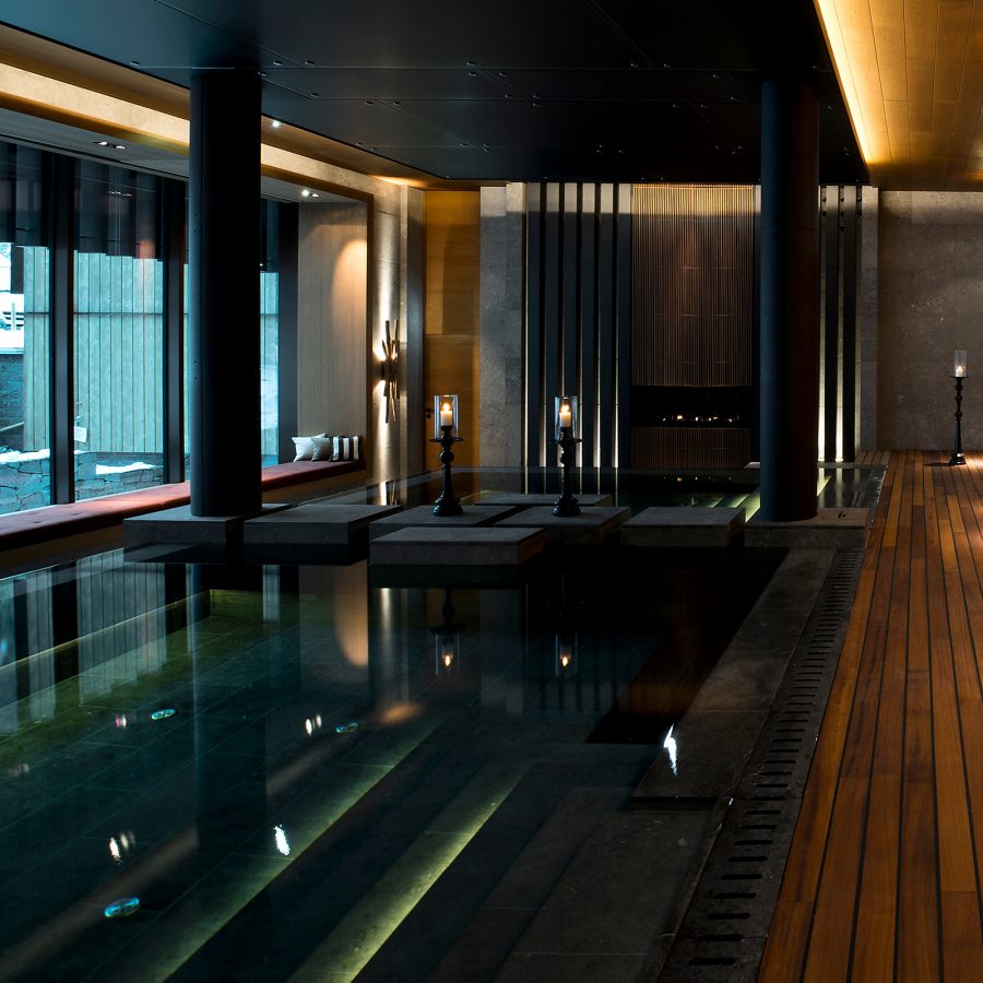 An interior view the wellness spa treatment room at The Chedi Andermatt in Switzerland.