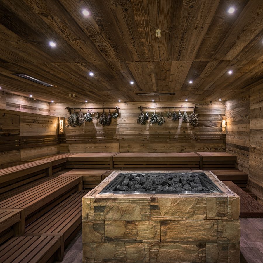 An interior view of the sauna inside Bad Ragaz’s Tamina Therme.