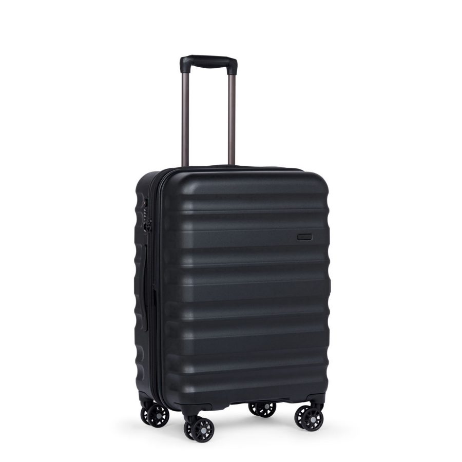 Product shot of a black suitcase from Antler. 