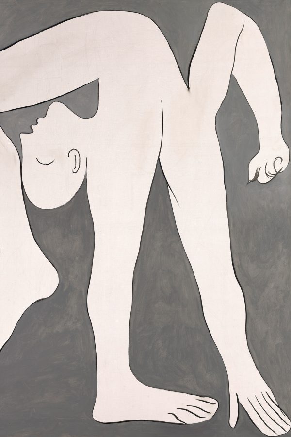 A grey Picasso artwork with a contorted white human body.