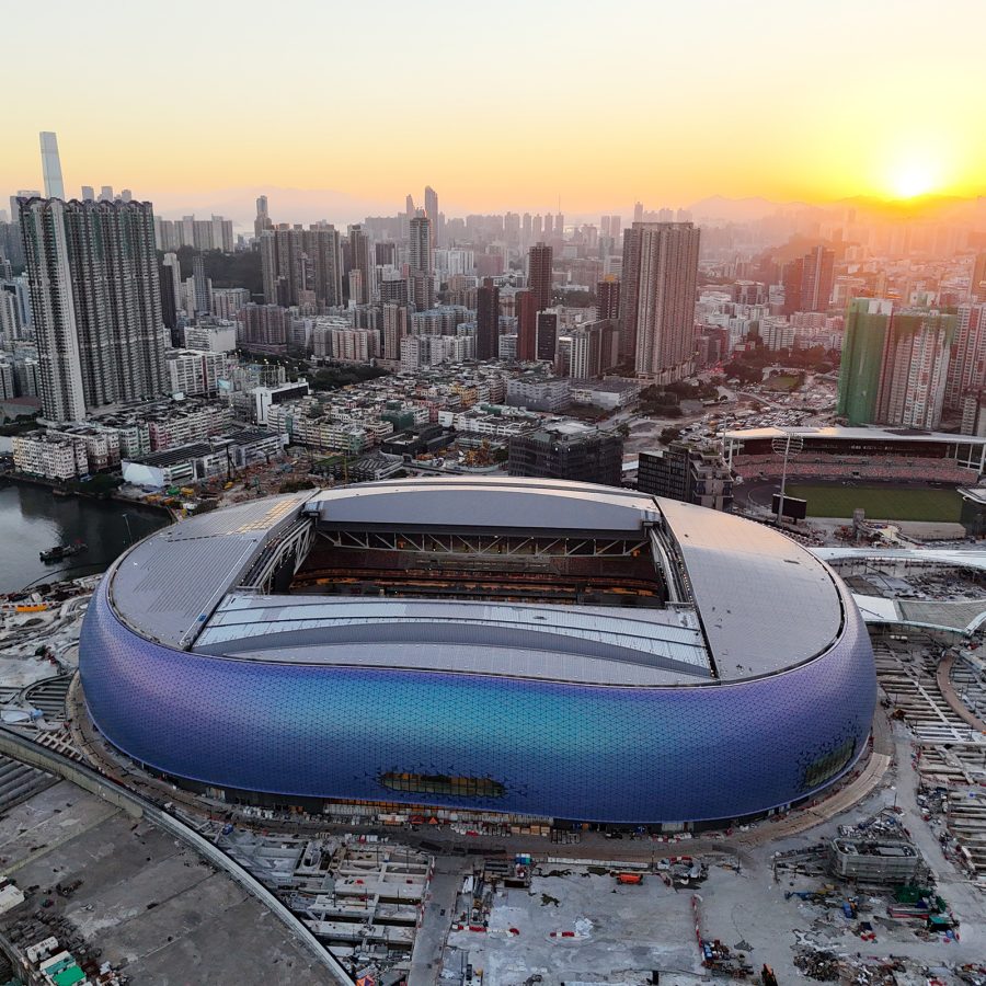 View of the exterior of the Kai Tak Sports Park stadium where the Rugby Sevens will be held.