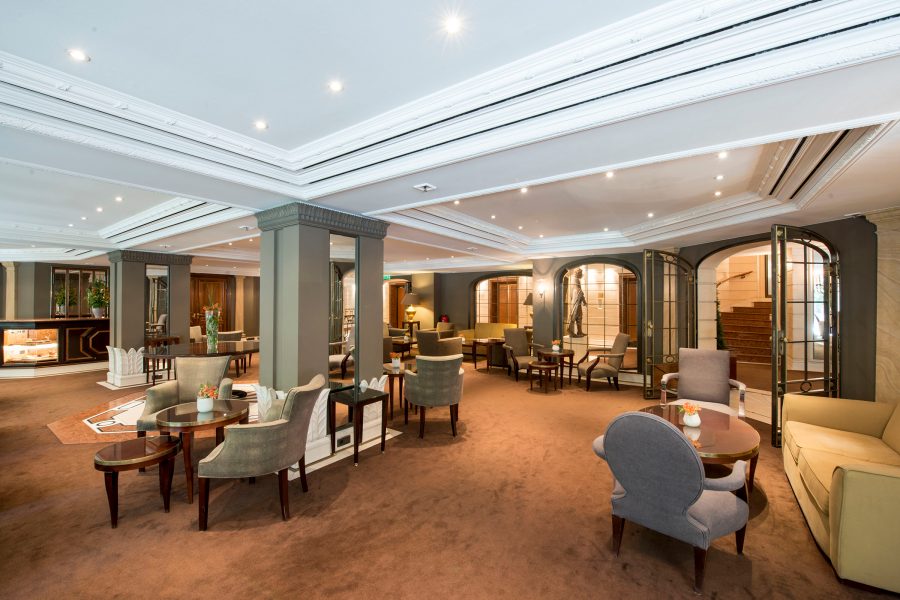A dining room at the Hotel Bayerisches Hof in Munich.