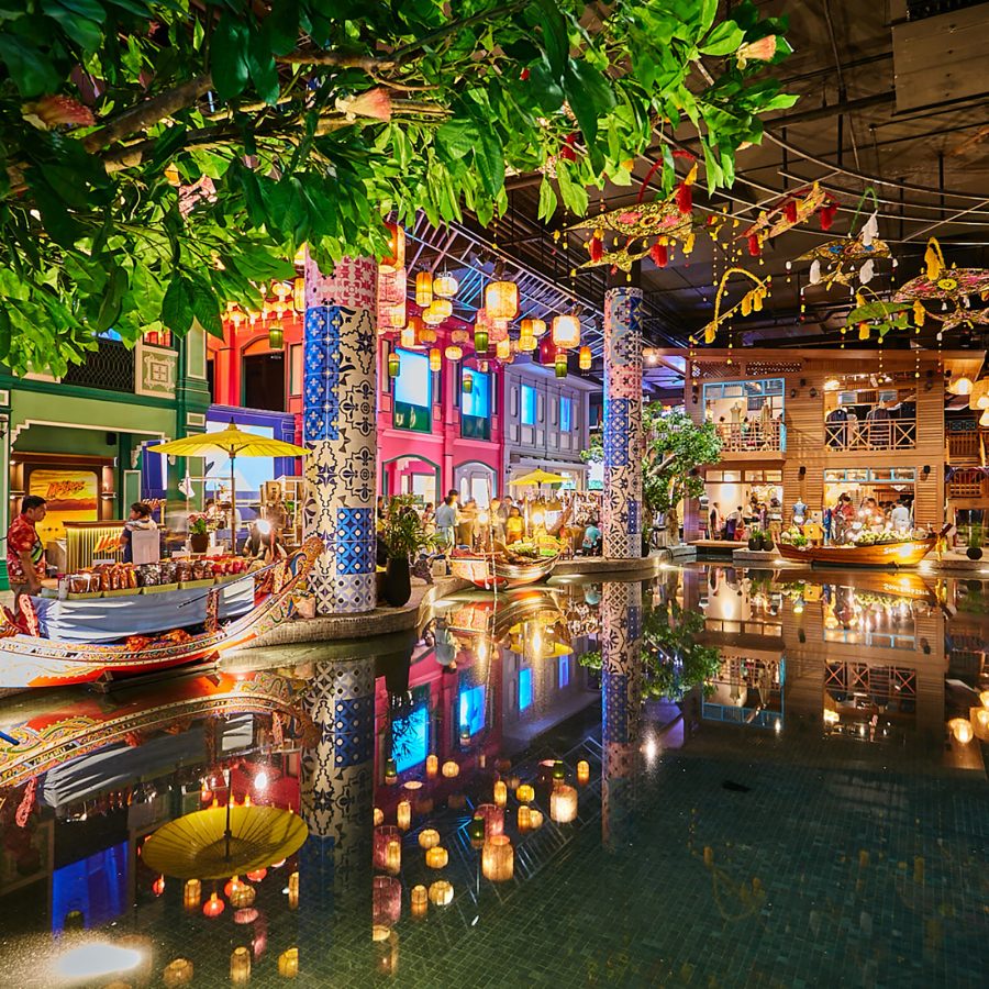 The indoor floating market at the SookSiam zone in IconSiam, Bangkok.