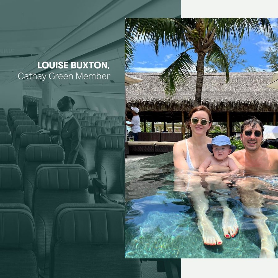 Cathay Green Member Louise Buxton with her family in a swimming pool