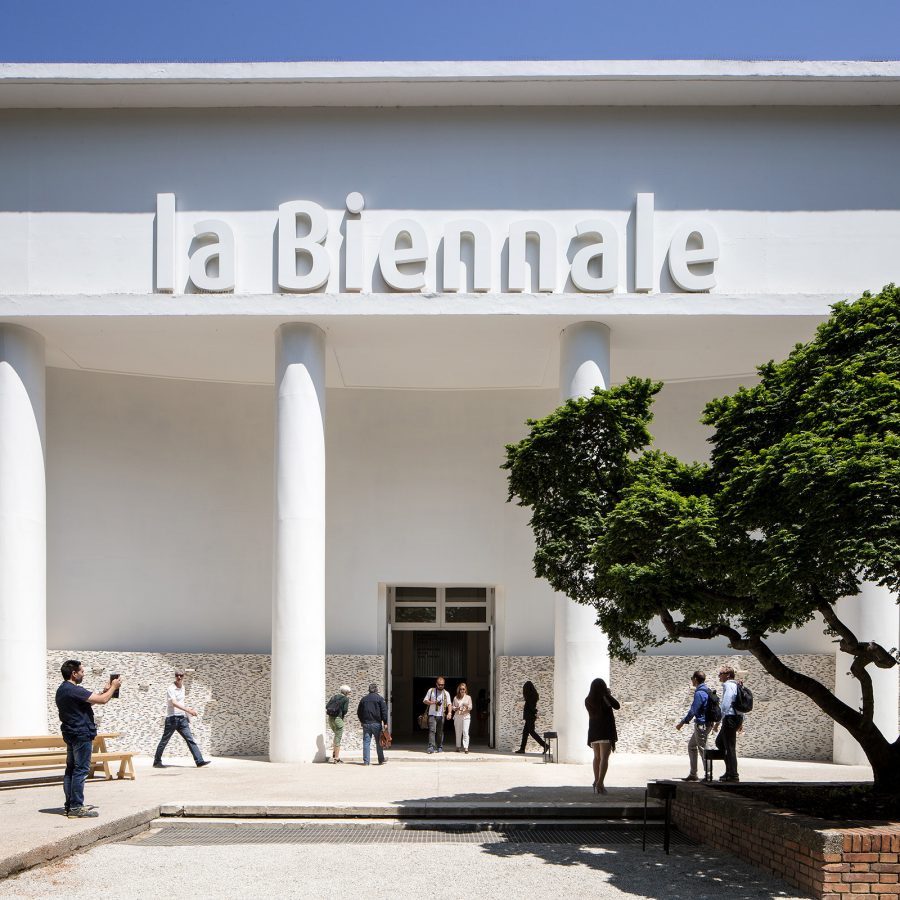 Exterior view of the central pavilion at the Venice Biennale.