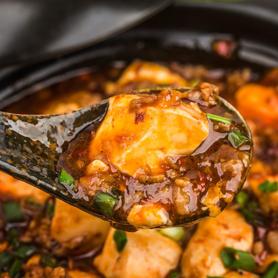 Mapo tofu is a signature spicy dish that you can try in Chengdu.