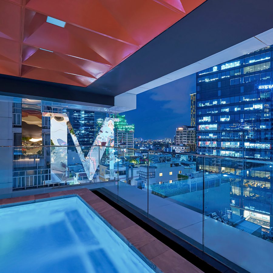 View from the partially outdoor swimming pool at M Village in Ho Chi Minh City.