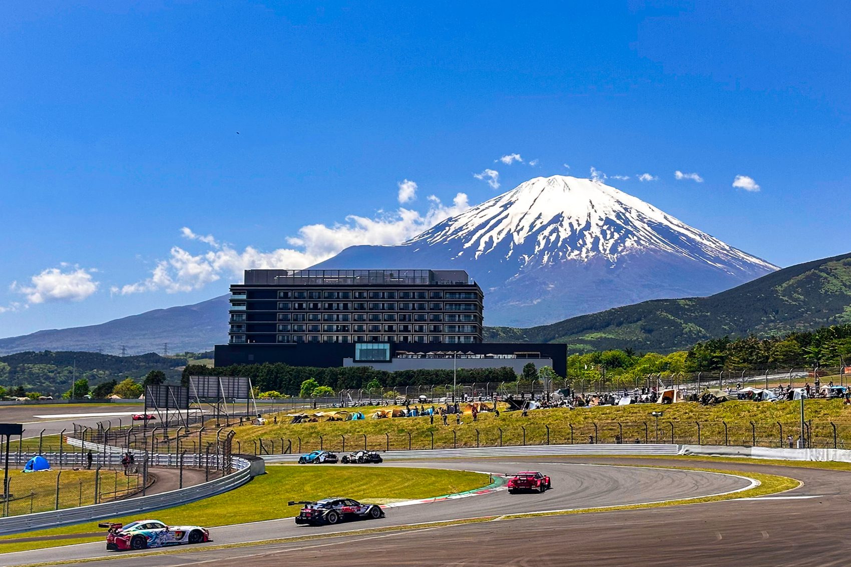 View of Fuji Speedway and Mount Fuji in the background.