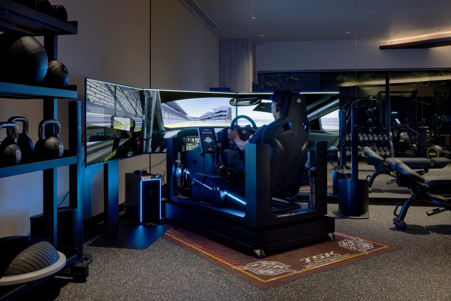 Close-up of the racing simulator in the Fuji Speedway Hotel.