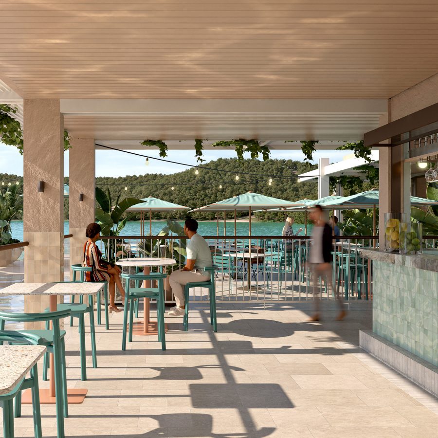 A dining couple sit at a table at an outdoor bar at The Sundays, which will be hosting culinary duo Josh and Julie Niland.