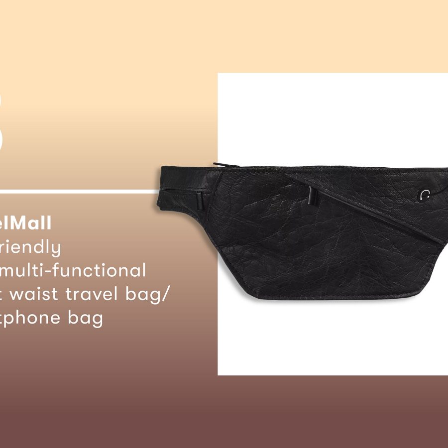 Product shot of the TravelMall eco-friendly RFID multi-functional smart waist travel bag.