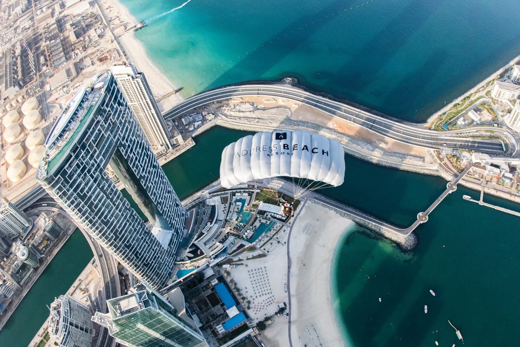 Birds-eye view of the The Address Beach Resort, Dubai.