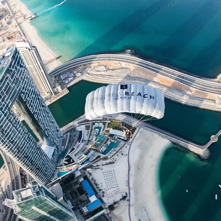 Birds-eye view of the The Address Beach Resort, Dubai.