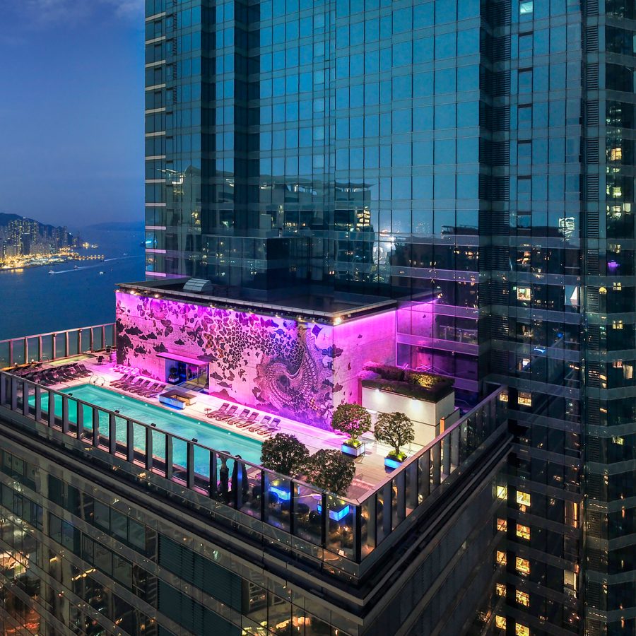 Angled pool shot at the W Hong Kong, Hong Kong.