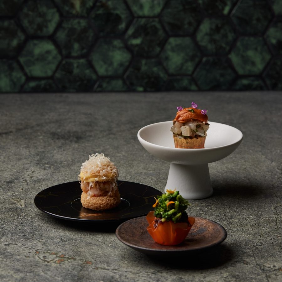 A group of amuse bouche served at Path in Hong Kong.