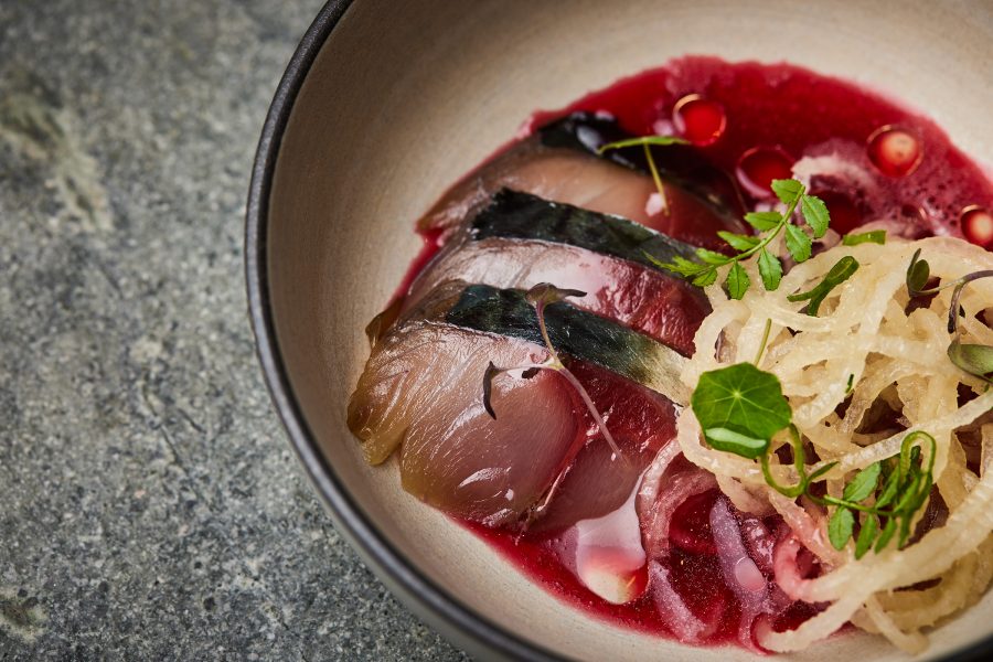 A fusion cuisine dish in red sauce served at Path in Hong Kong.