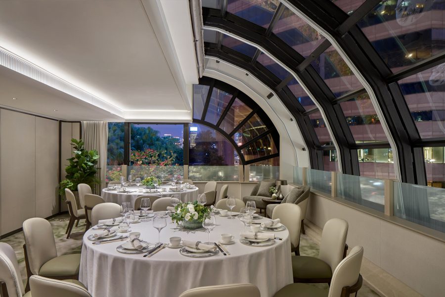 An interior shot of the dining area at Shanghai Plus in Hong Kong.