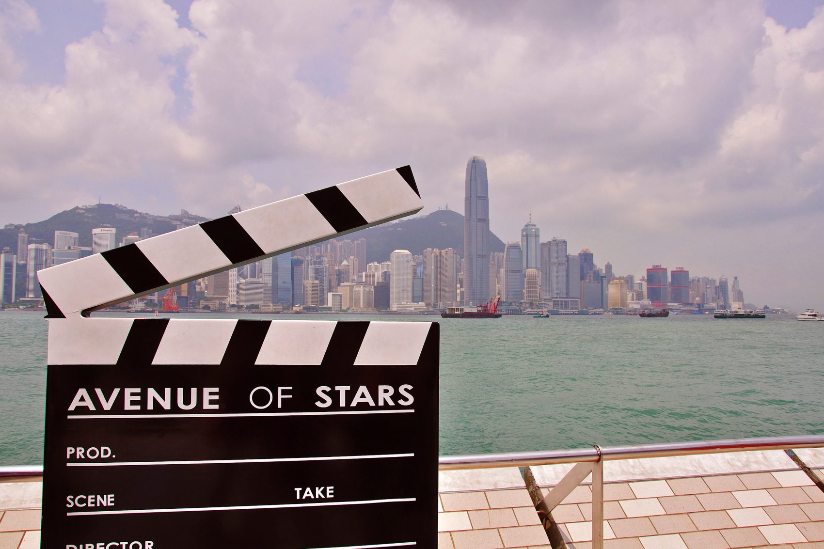 Sculpture of a clapperboard on the Avenue of Stars in Hong Kong.