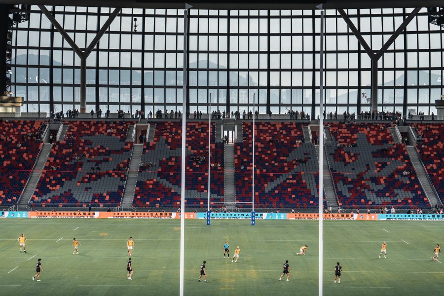 The South Stand of Kai Tak Stadium during a Hong Kong Sevens game.