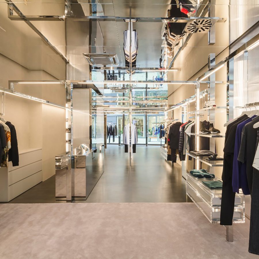 Racks of clothing in Mytheresa in Munich. 