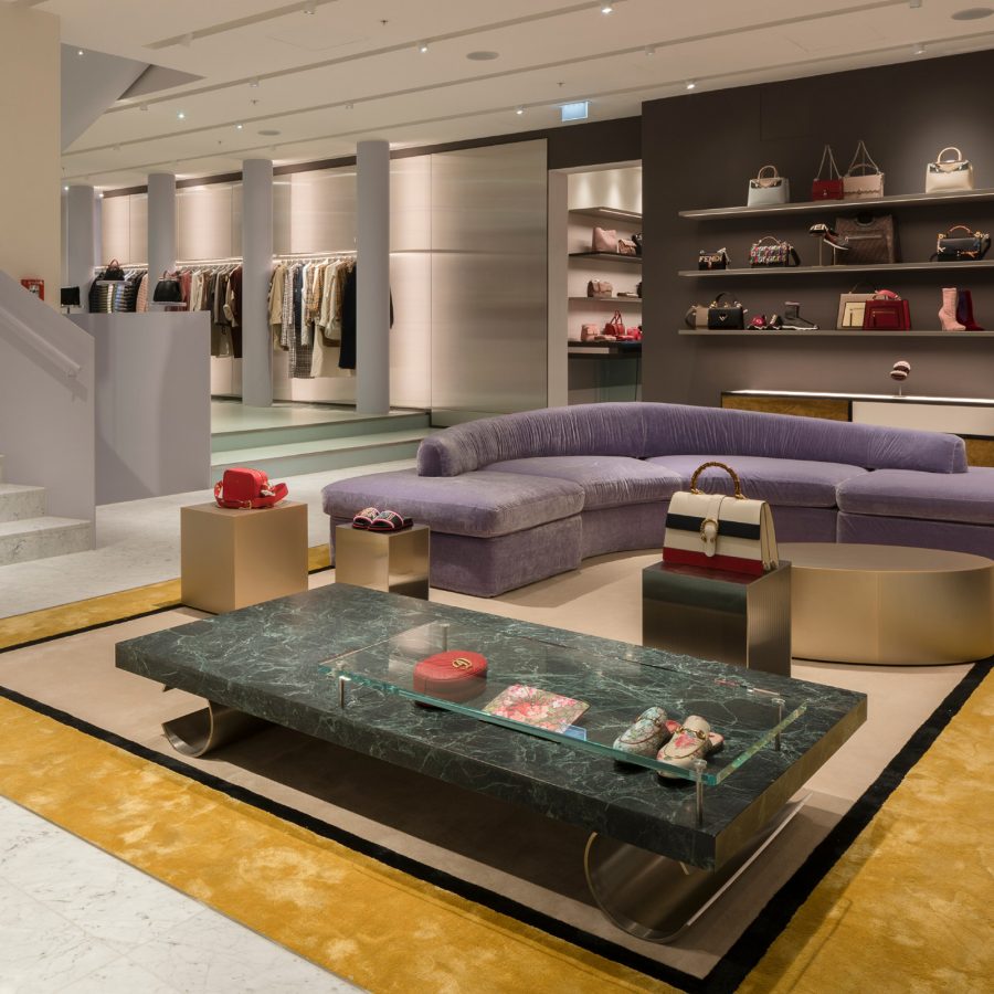 Interior of a lounge area in Mytheresa in Munich.