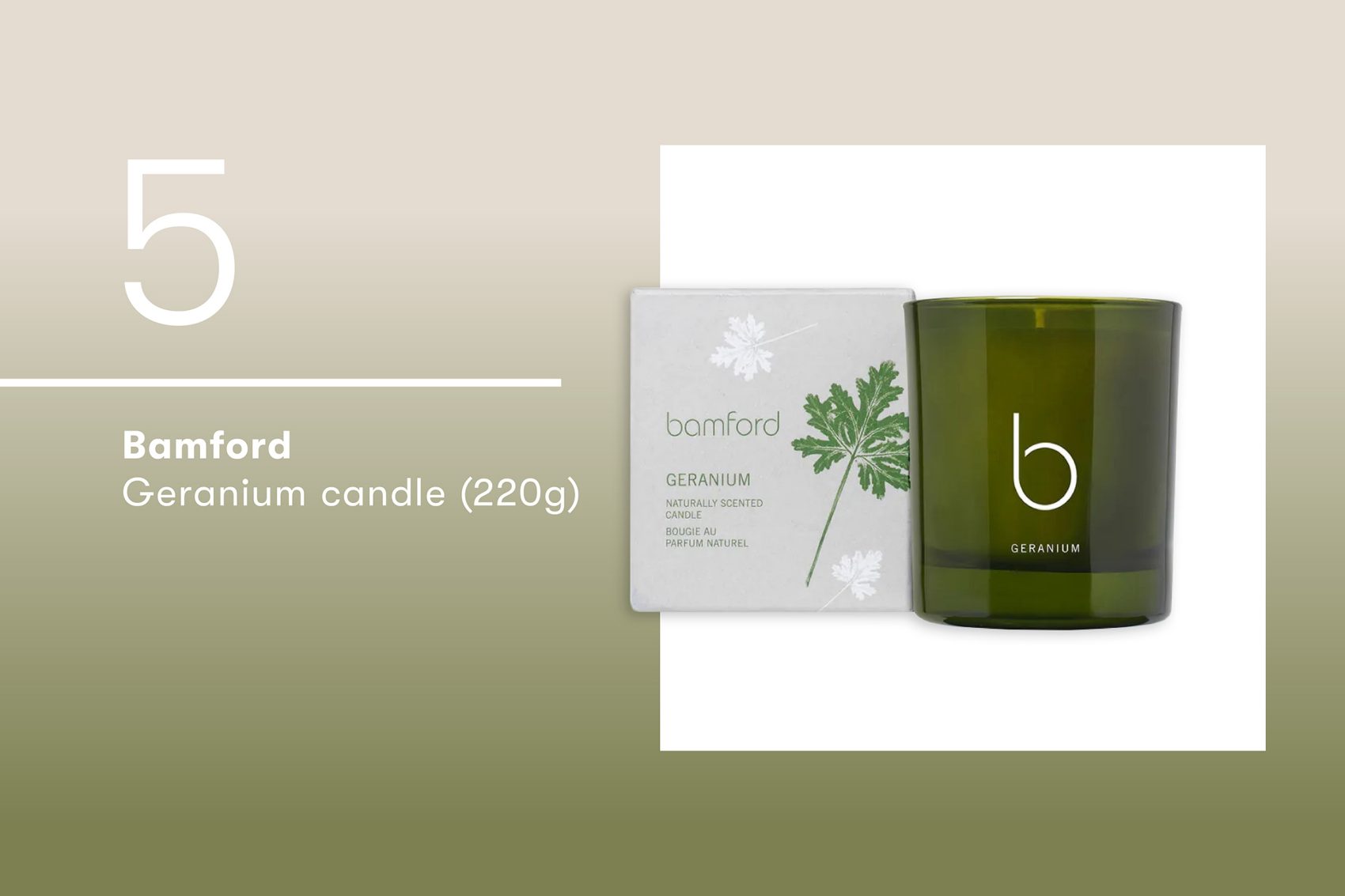 Product shot of the Bamford geranium candle.