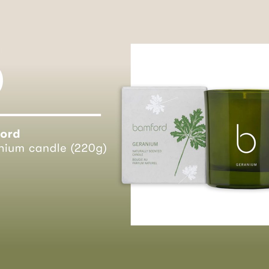 Product shot of the Bamford geranium candle.