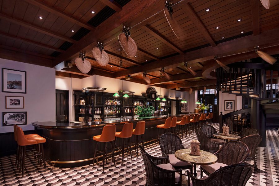 Interior view of the Long Bar at Raffles Singapore