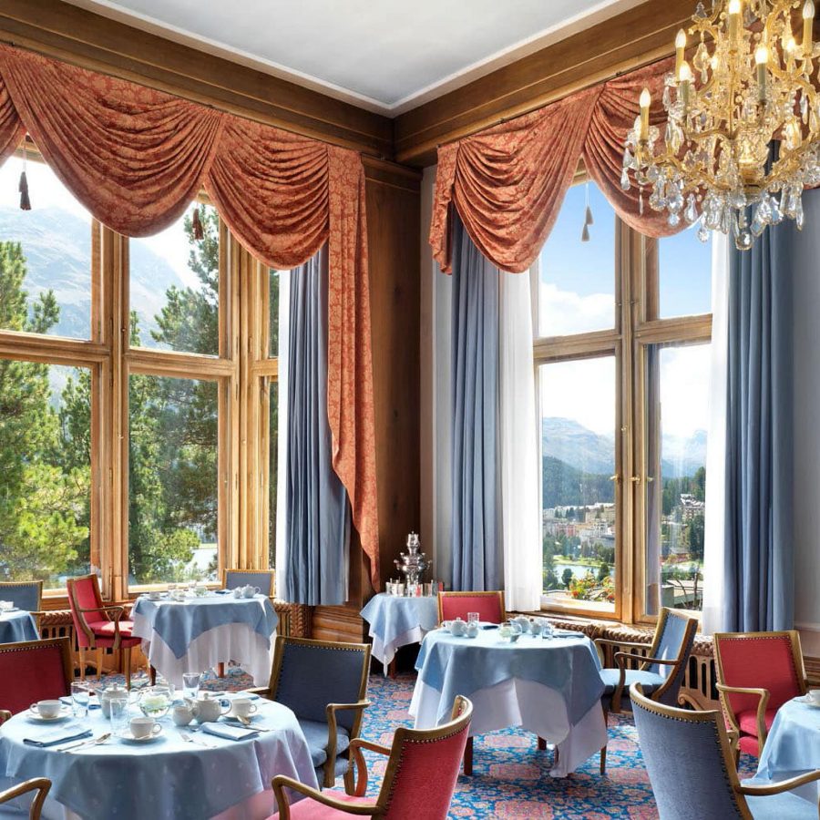 Interior view of the restaurant at Badrutt’s Palace.