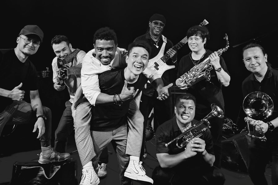  Hong Kong jazz band Murphy and the Lawyers pose for a photo with their instruments. 