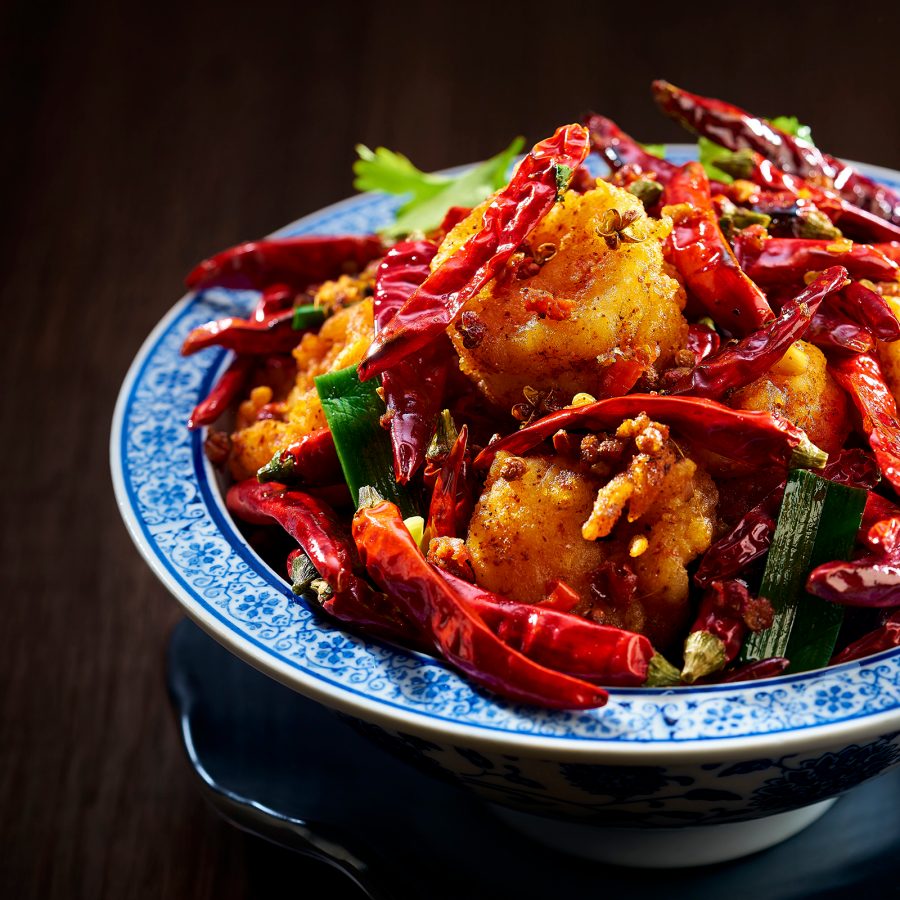 A closeup of Sichuan emperor prawn at Chilli Fagara in Central, Hong Kong.