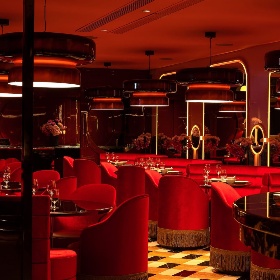 The red interiors of Grand Majestic Sichuan restaurant in Central, Hong Kong.