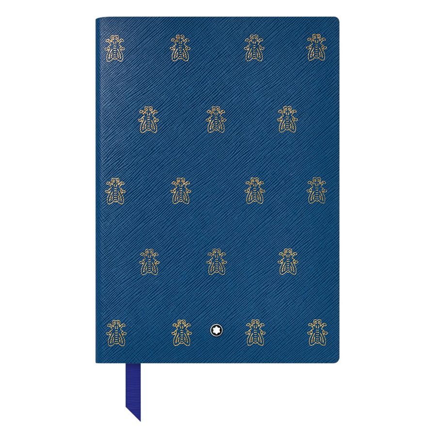 View of the blue leather and golden Montblanc Napoleon Bonaparte notebook.