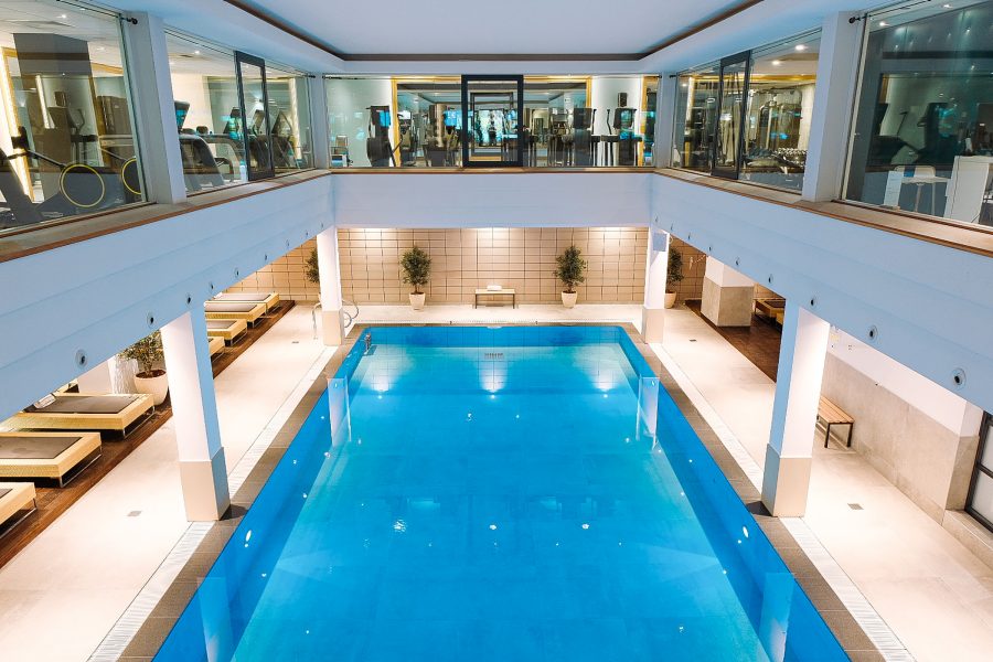 A large indoor pool occupies a lower floor of Steigenberger Icon Wiltcher’s fitness facilities. 