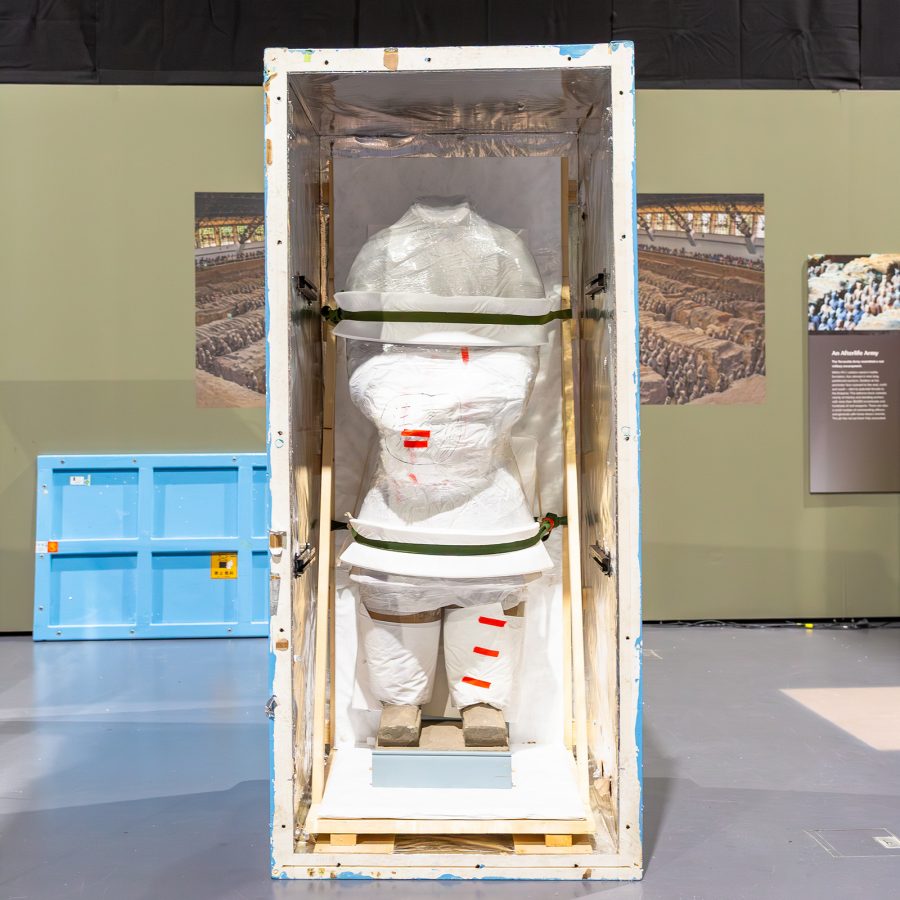 A Terracotta Warrior status has been packaged with care and brought to Western Australia Museum, waiting to be unpacked