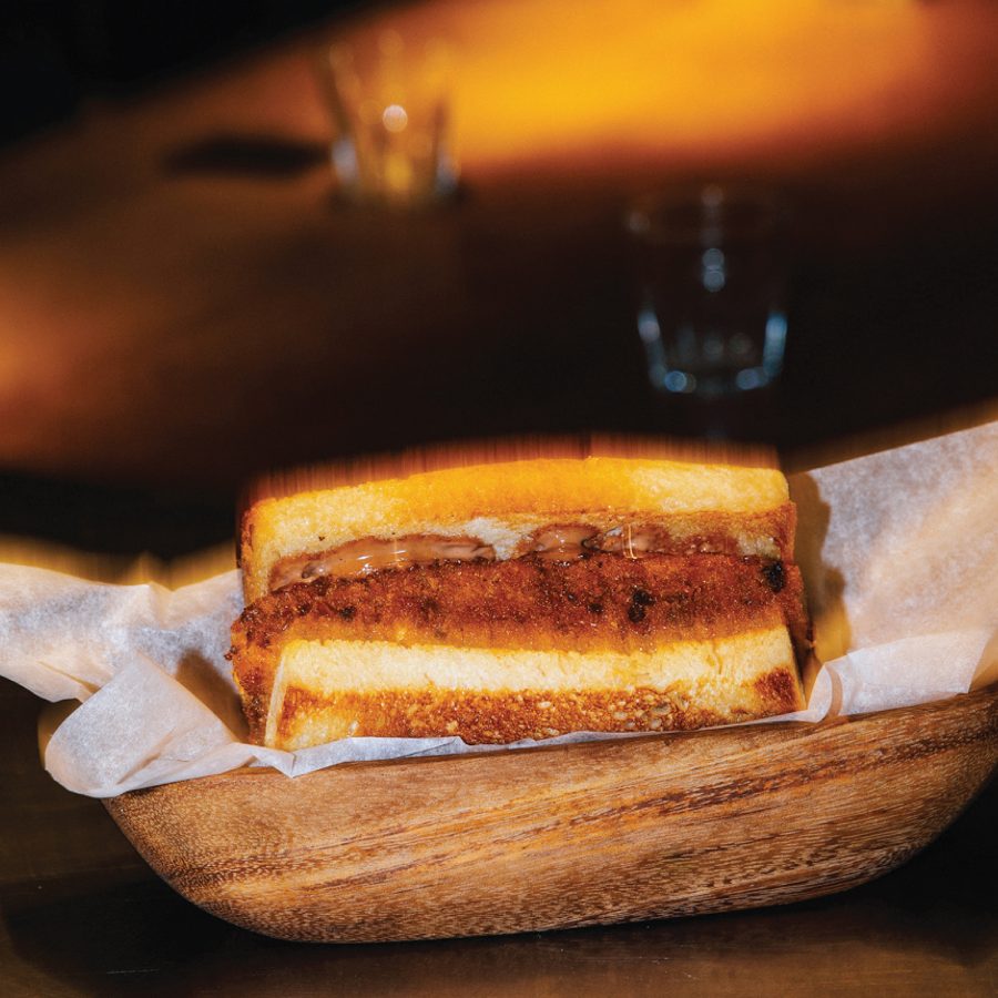 An artistic shot of a toasted sandwich at Retrobottega.