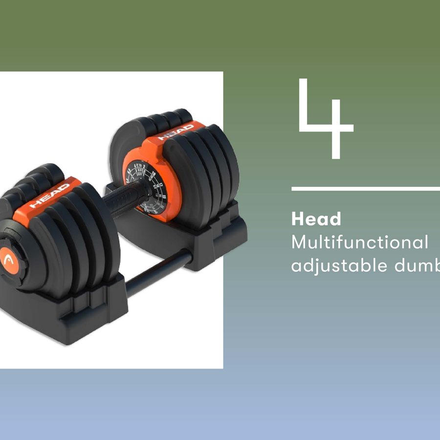 Product shot of the Head multifunctional adjustable dumbbell set.