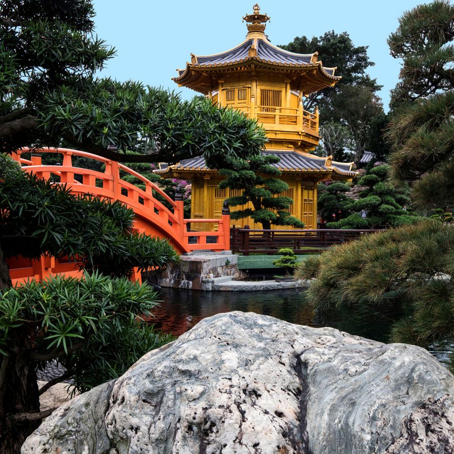 A traditional Chinese pagoda pokes out from among the trees at Chi Lin Nunnery.  
