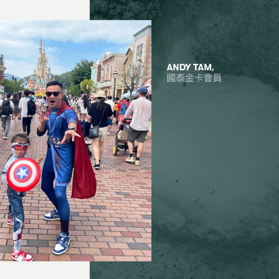 A young girl and her dad dressed up as superheroes at Hong Kong Disneyland.