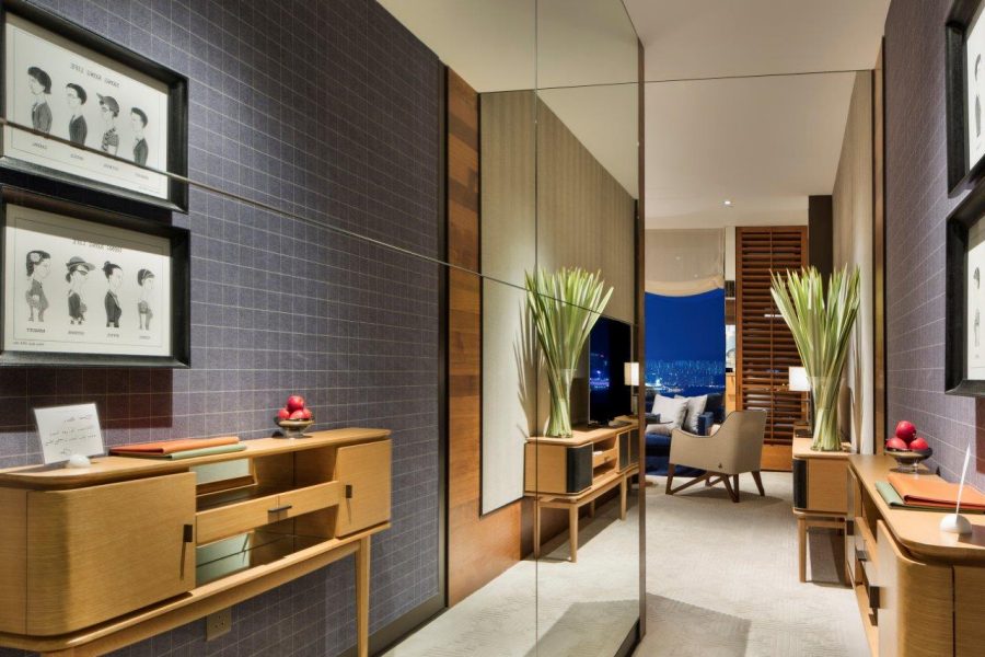 The entrance area of the Habour View Room at Rosewood Hong Kong.