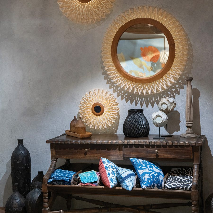 Pillows and other ornaments for thte home are placed on display at Jia Collective.