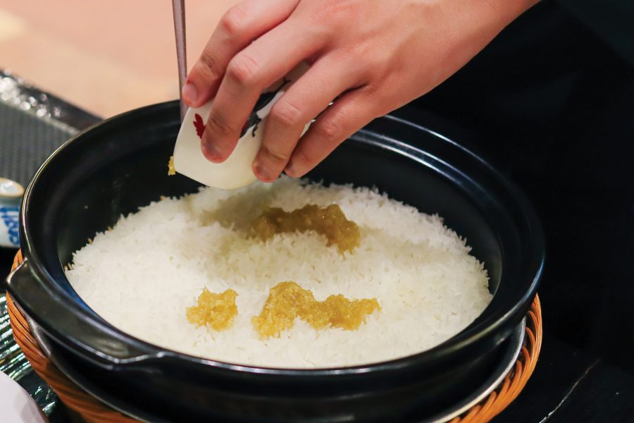 A close-up view of claypot rice.